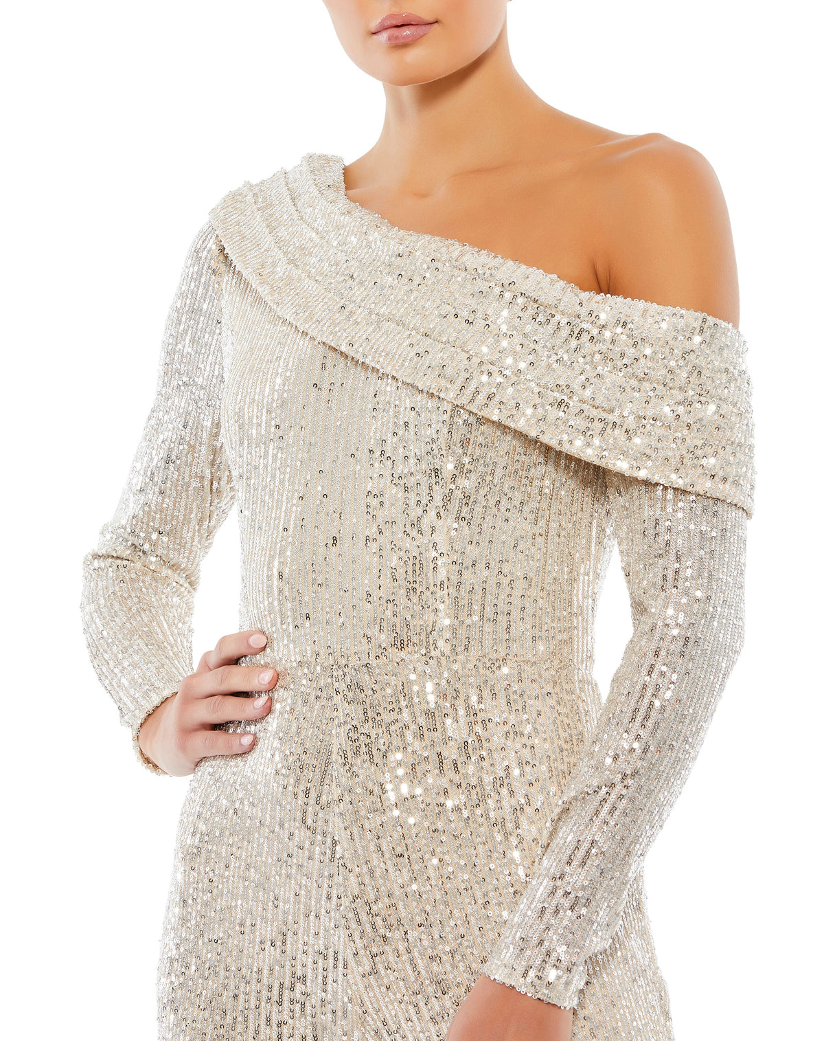 Mac Duggal 26596-NudeSilver-CL