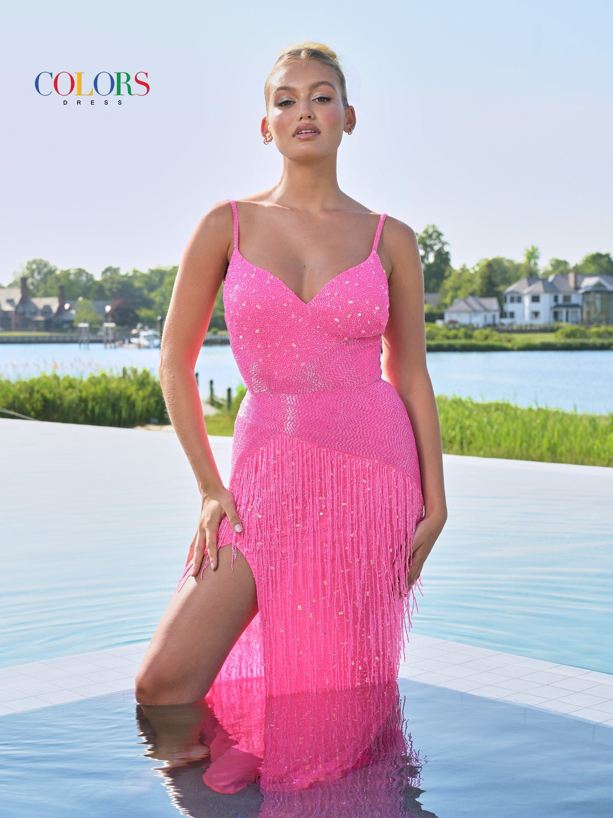 Colors Dress 3147_HOT_PINK_FRONT