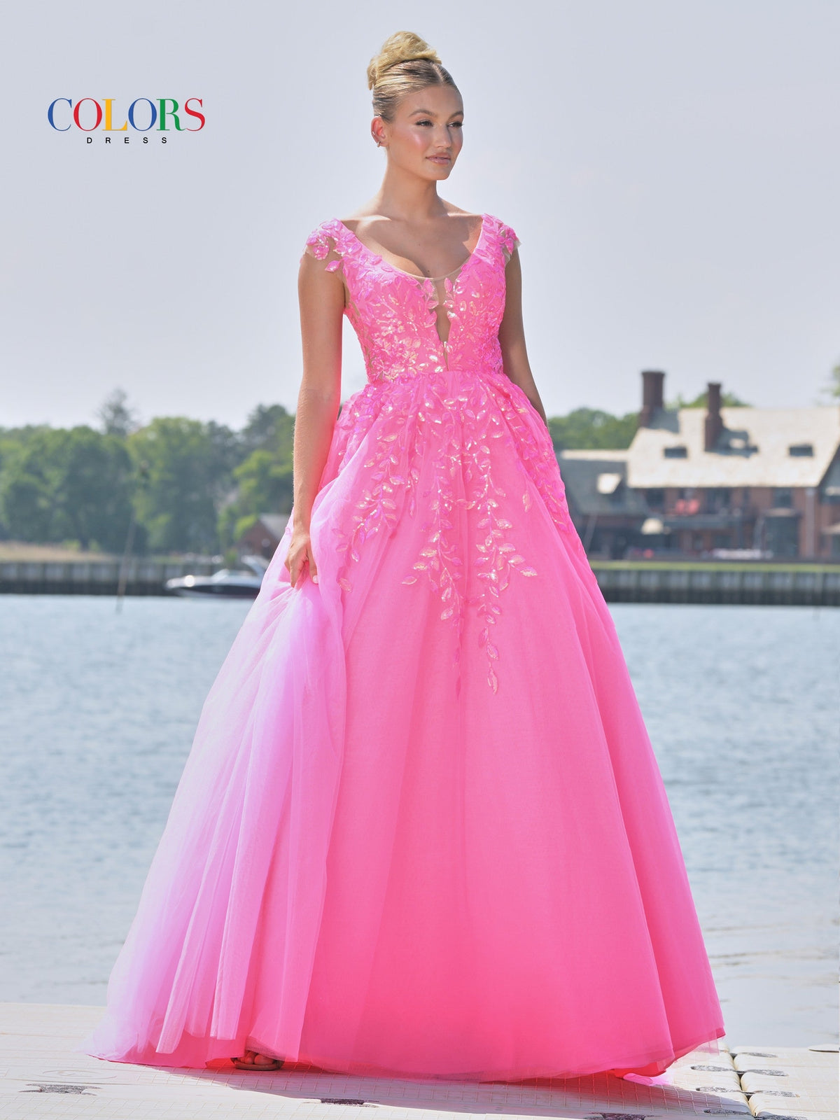 Colors Dress 3239_HOT_PINK_FRONT