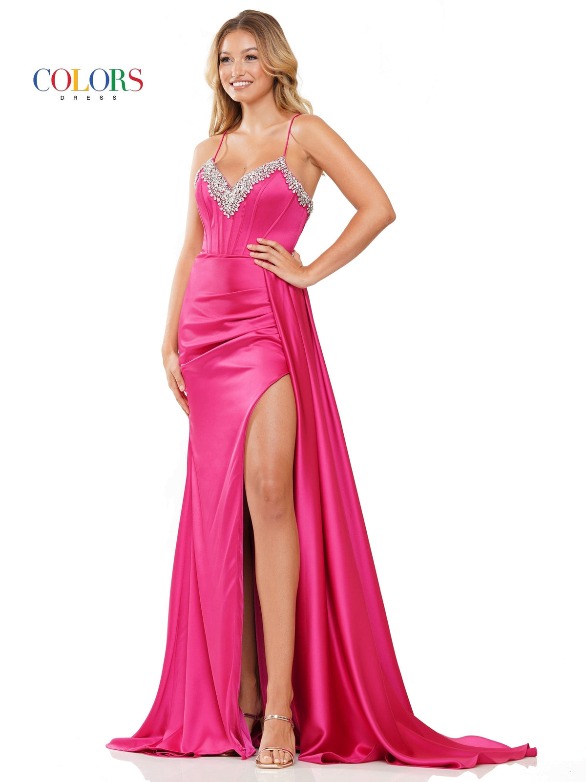 Colors Dress 3305_HOT_PINK_FRONT