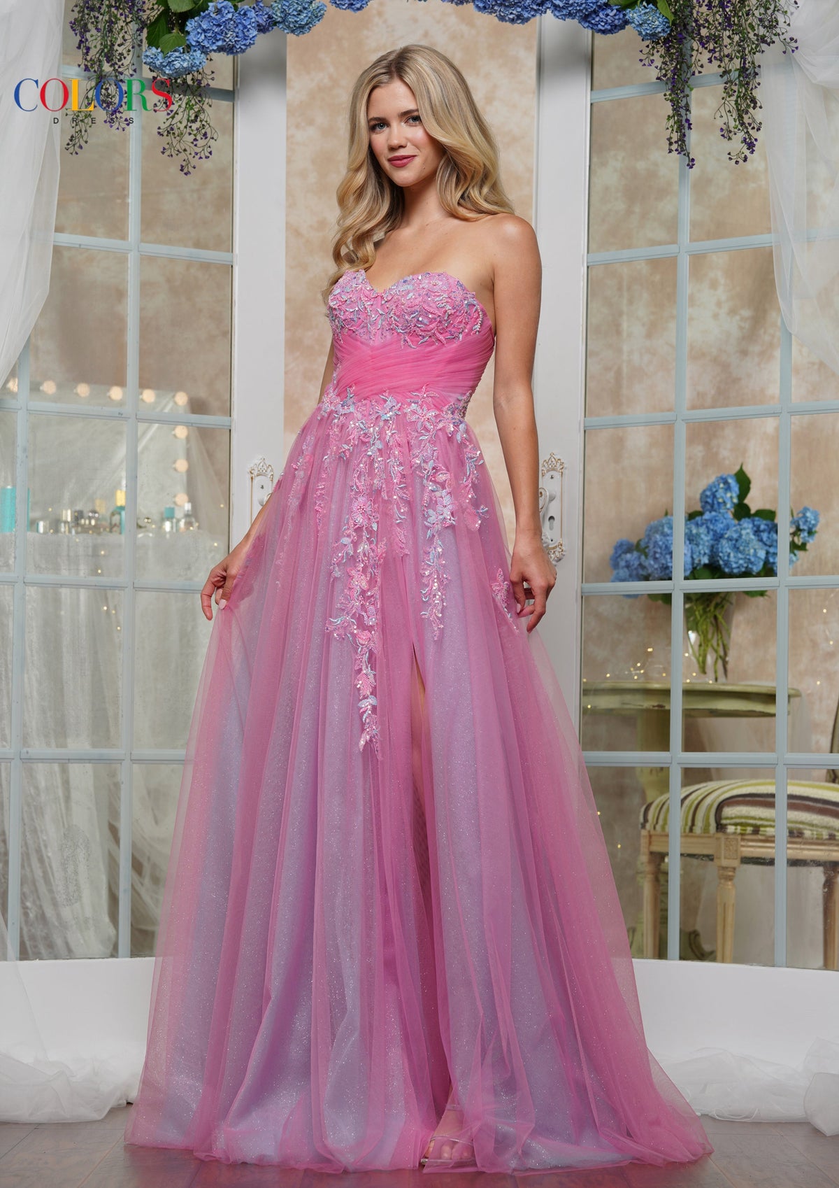 Colors Dress 3473_PINK_BLUE_FRONT