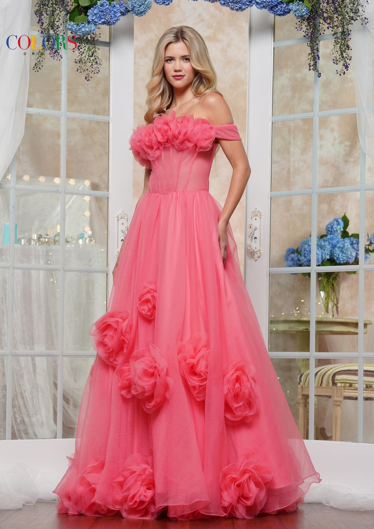 Colors Dress 3489_CORAL_FRONT