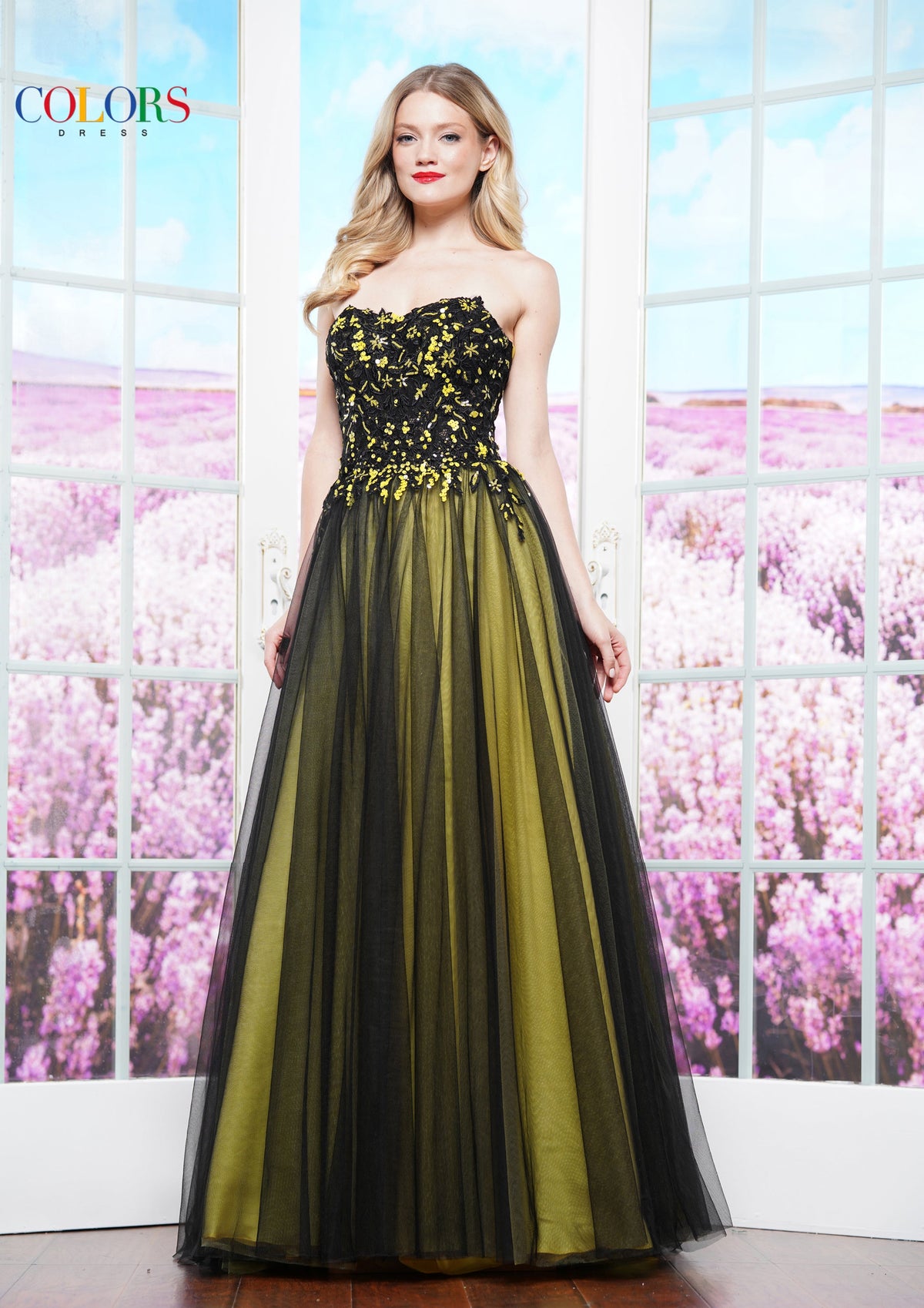 Colors Dress 3495_BLACK_YELLOW_6568