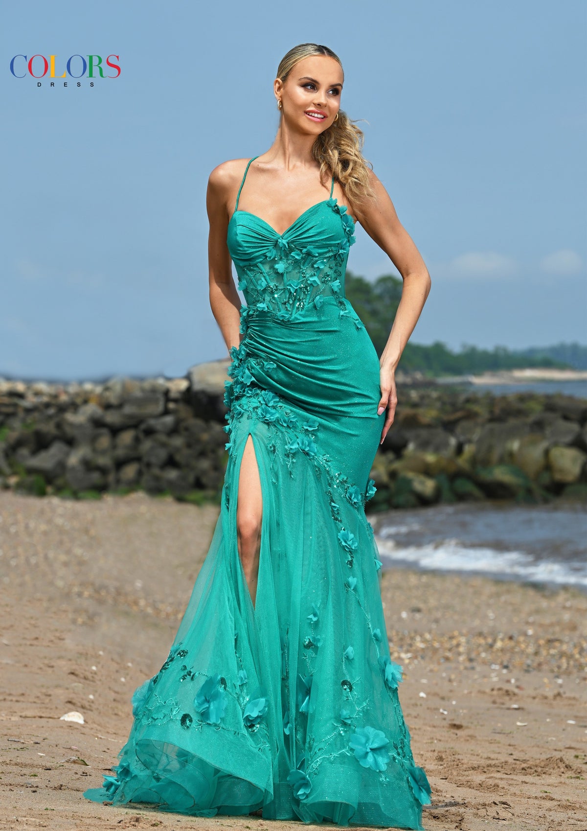 Colors Dress 3552_GREEN_FRONT