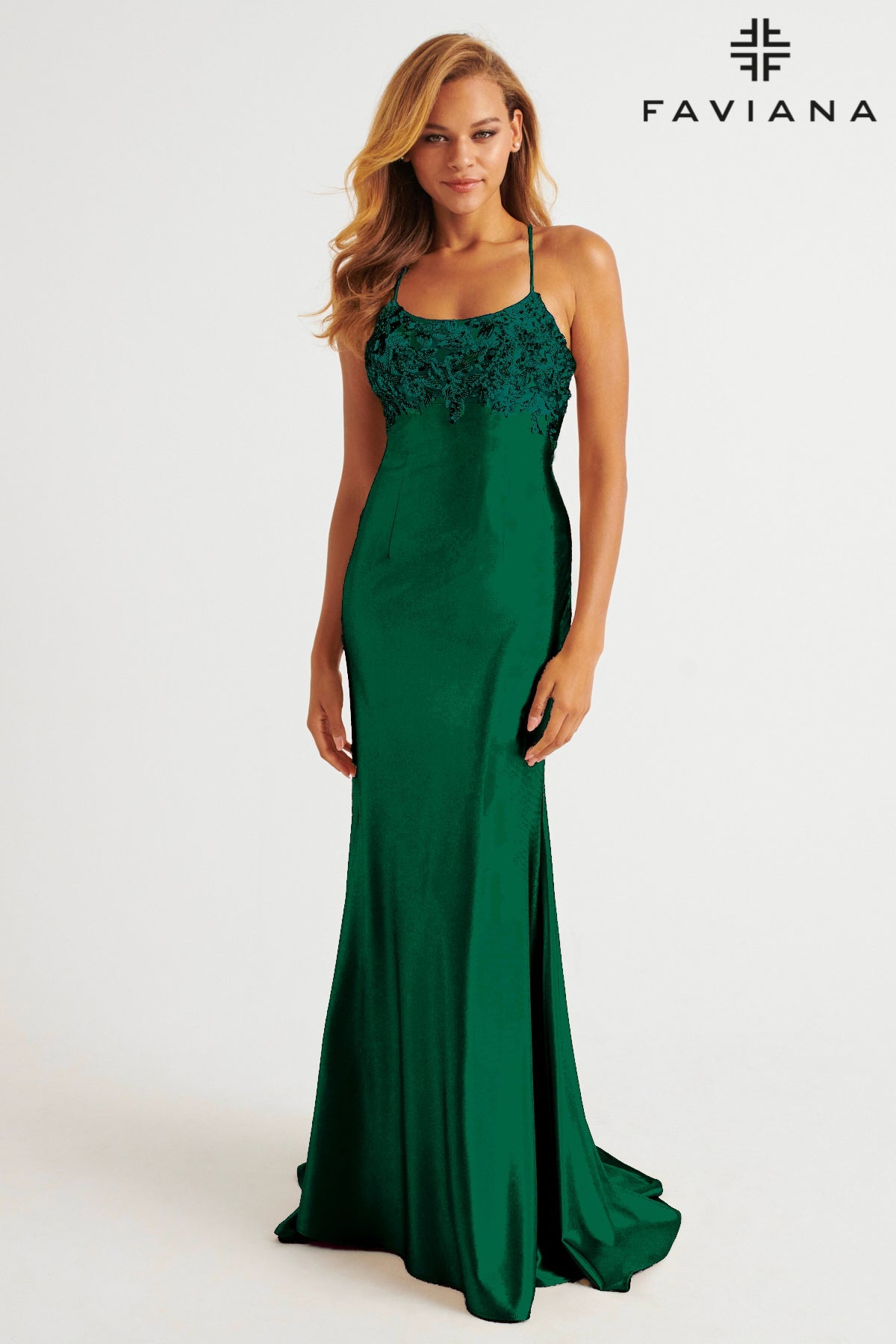 Faviana E11201_DARK_EMERALD_FRONT