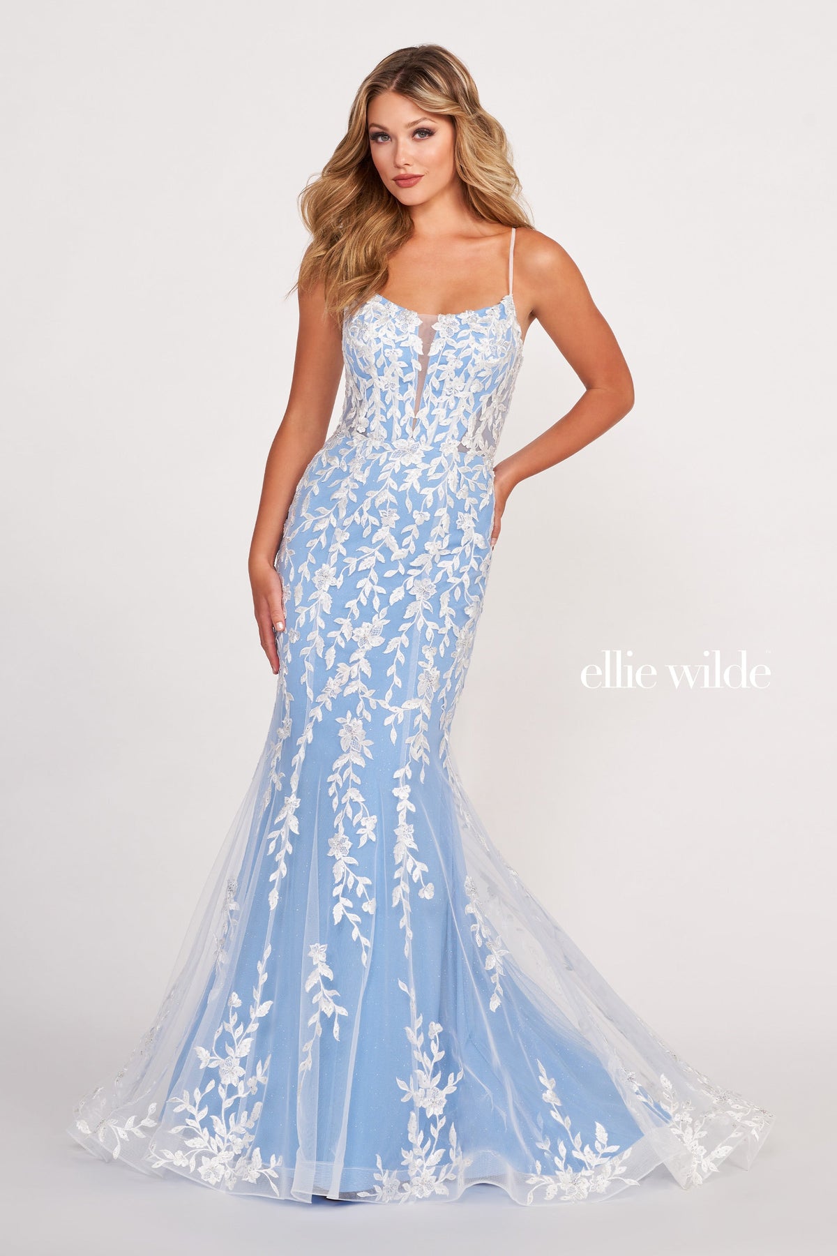 Ellie Wilde EW34090-ivory-blue-f