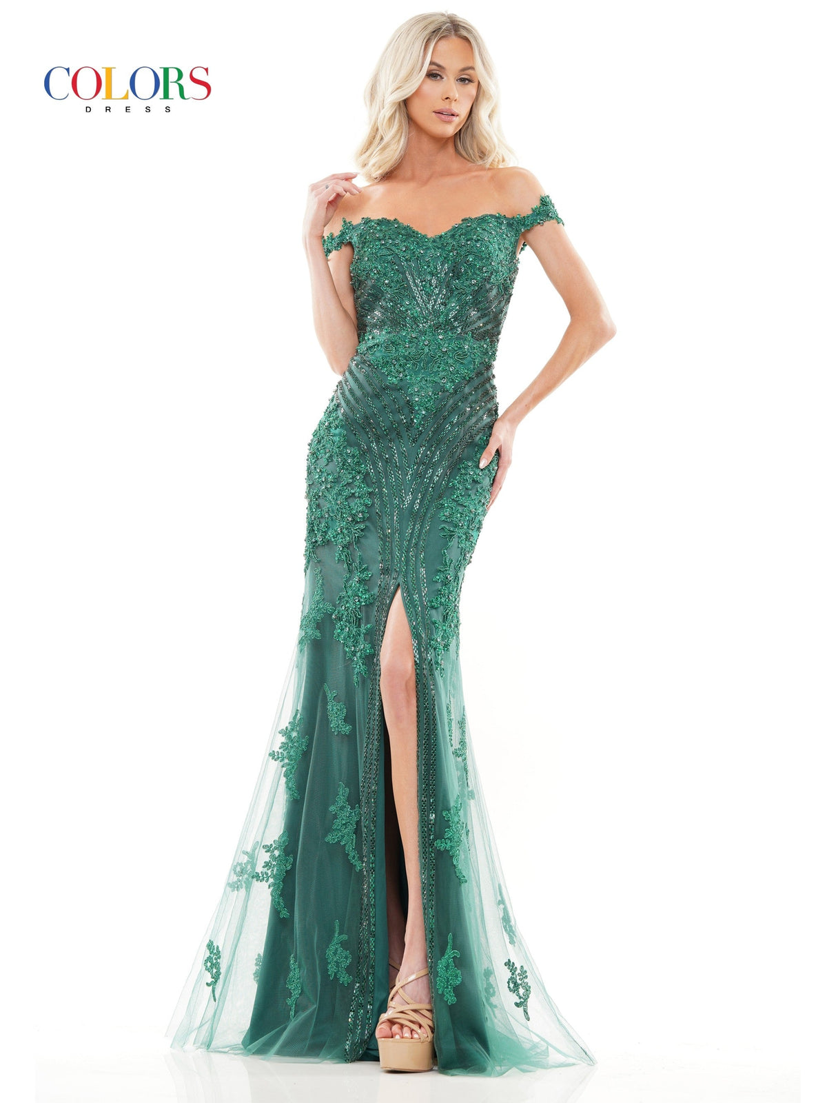 Colors Dress J131_EMERALD_FRONT