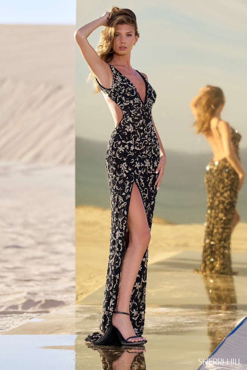 Sherri Hill Sherri-Hill-56671-black-gold-gunmetal-54926