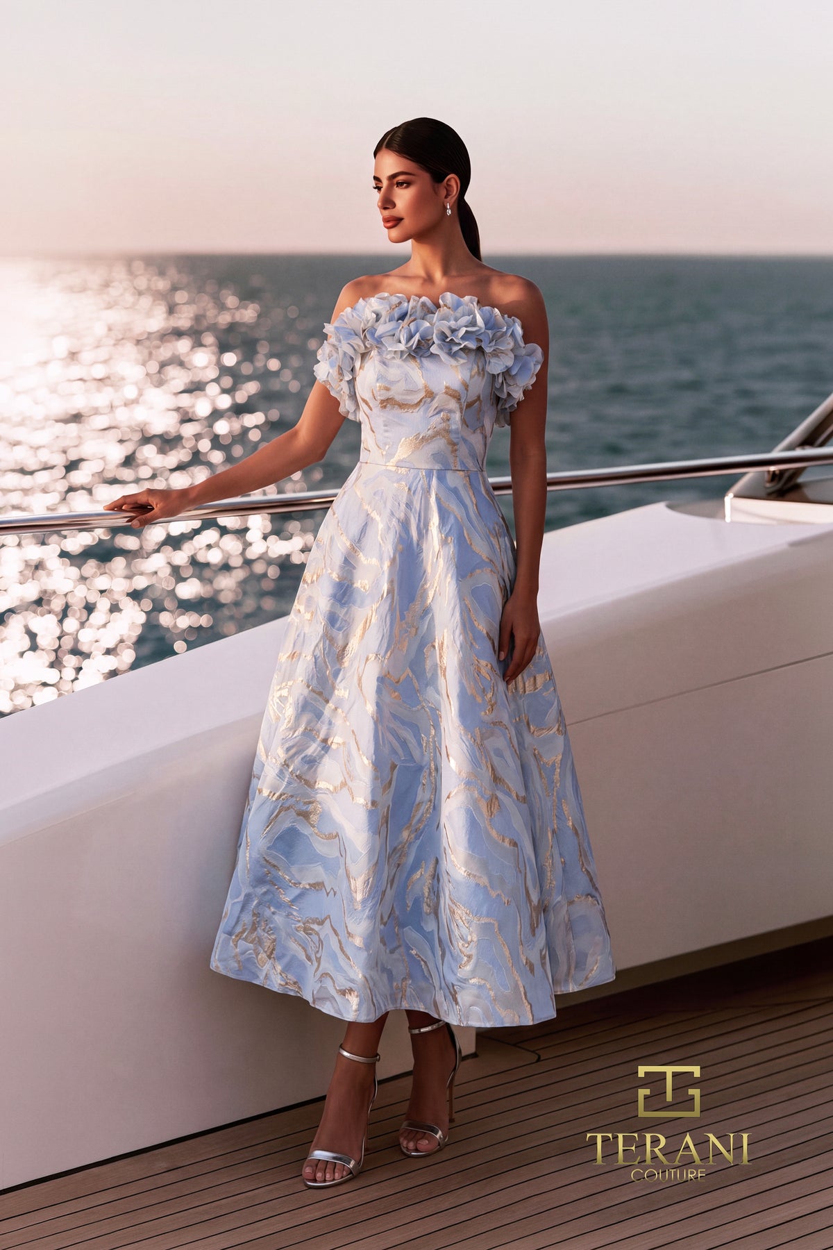 Terani 271C8002 Light Blue dress front view