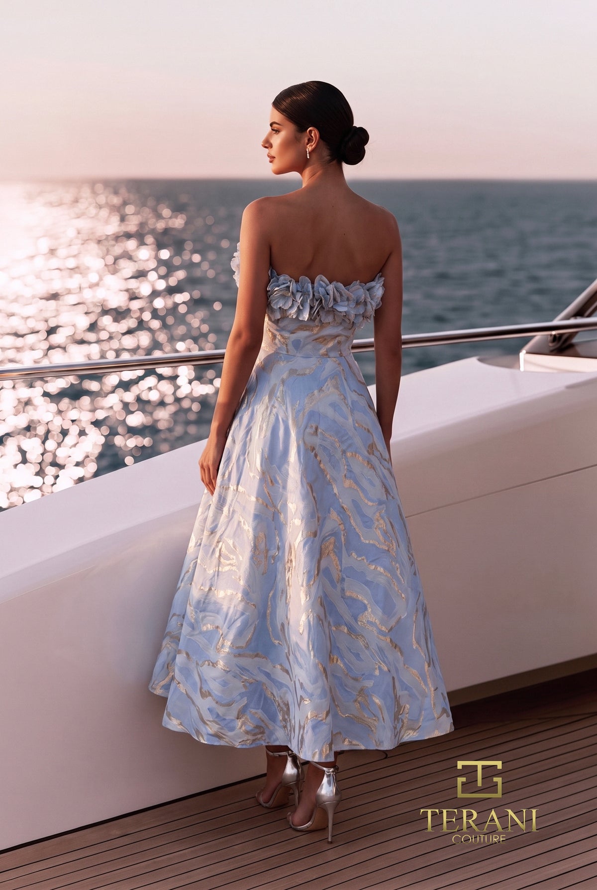 Terani 271C8002 Light Blue dress back view