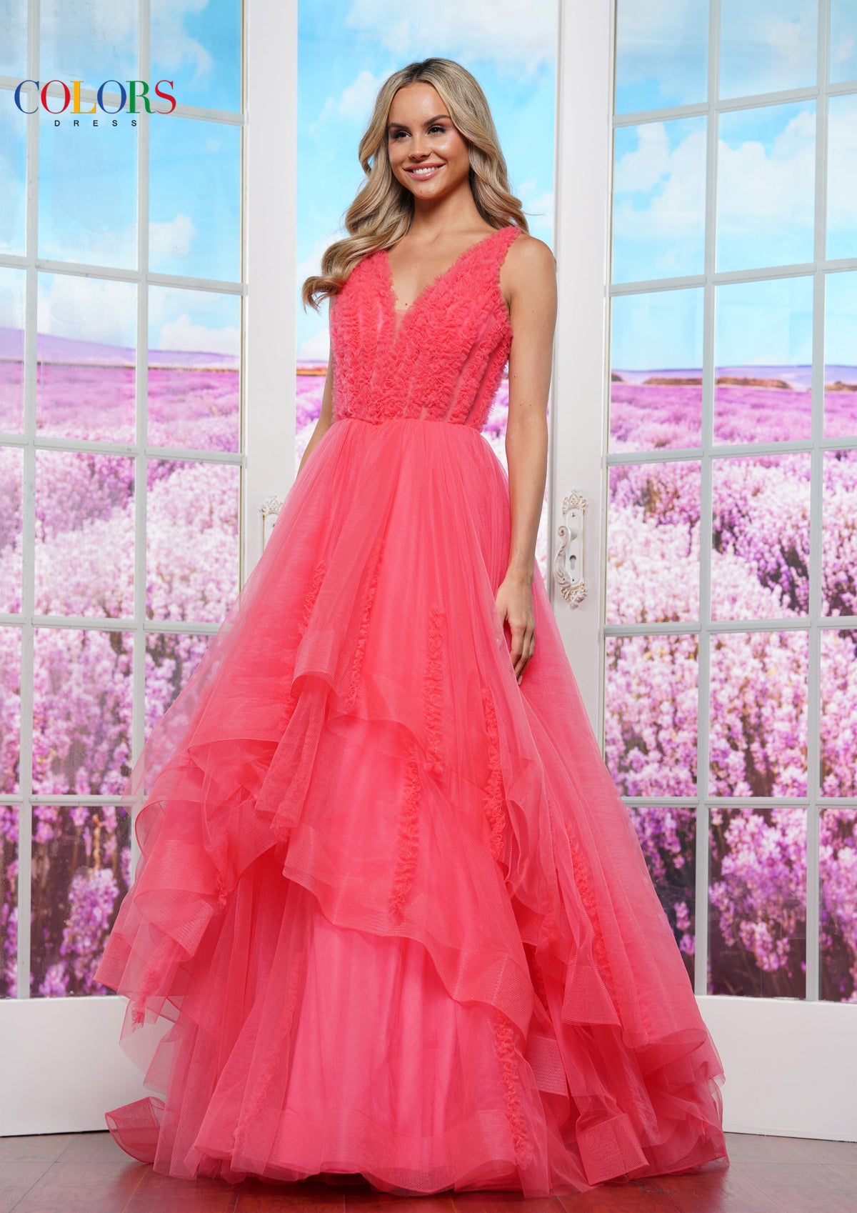 Colors Dress 3487_CORAL_FRONT