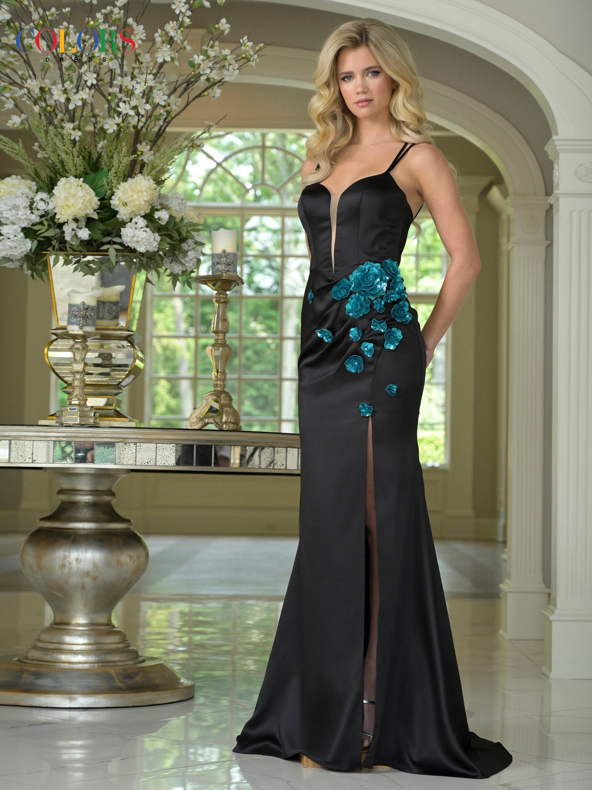 Colors Dress 3734_BLACK_TEAL_F1