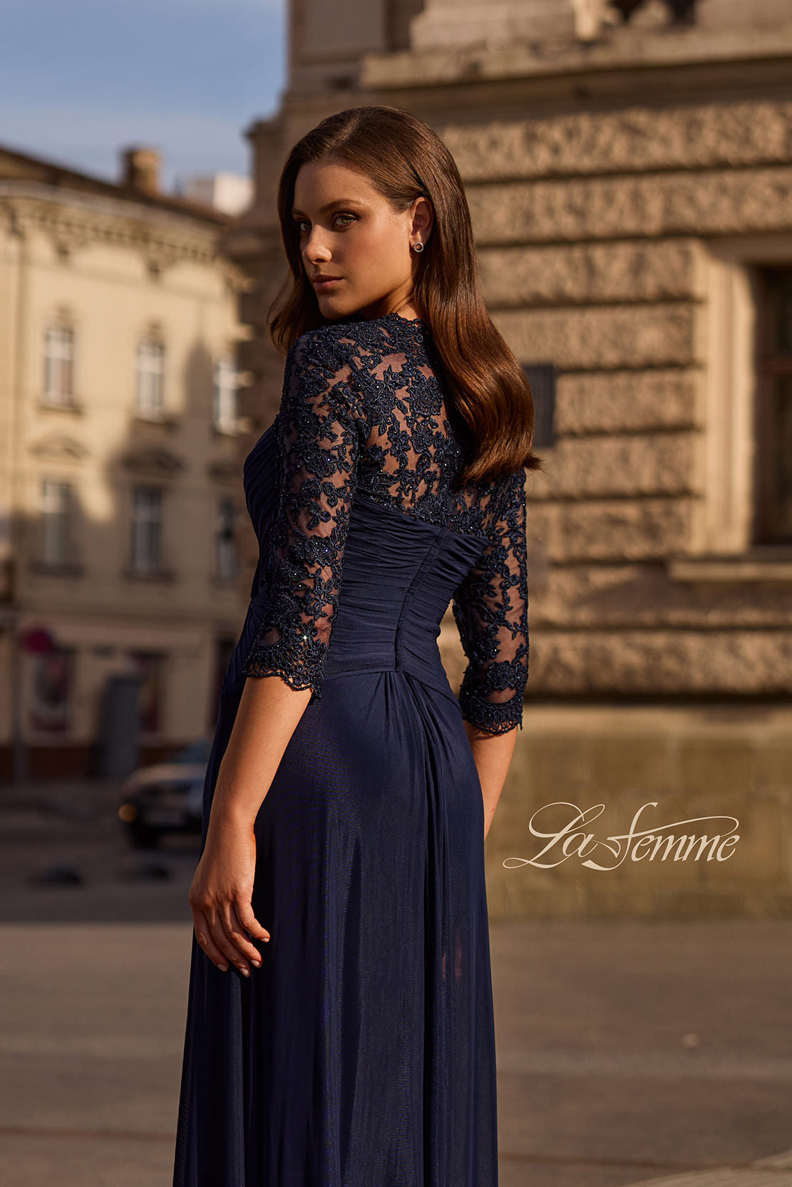 La Femme 23244 in Navy, back view, editorial photo