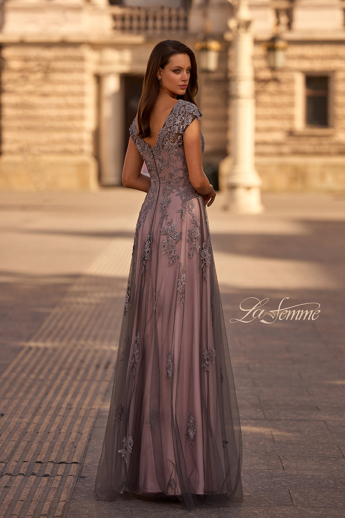 La Femme 23449 in PinkGray, back view, editorial photo