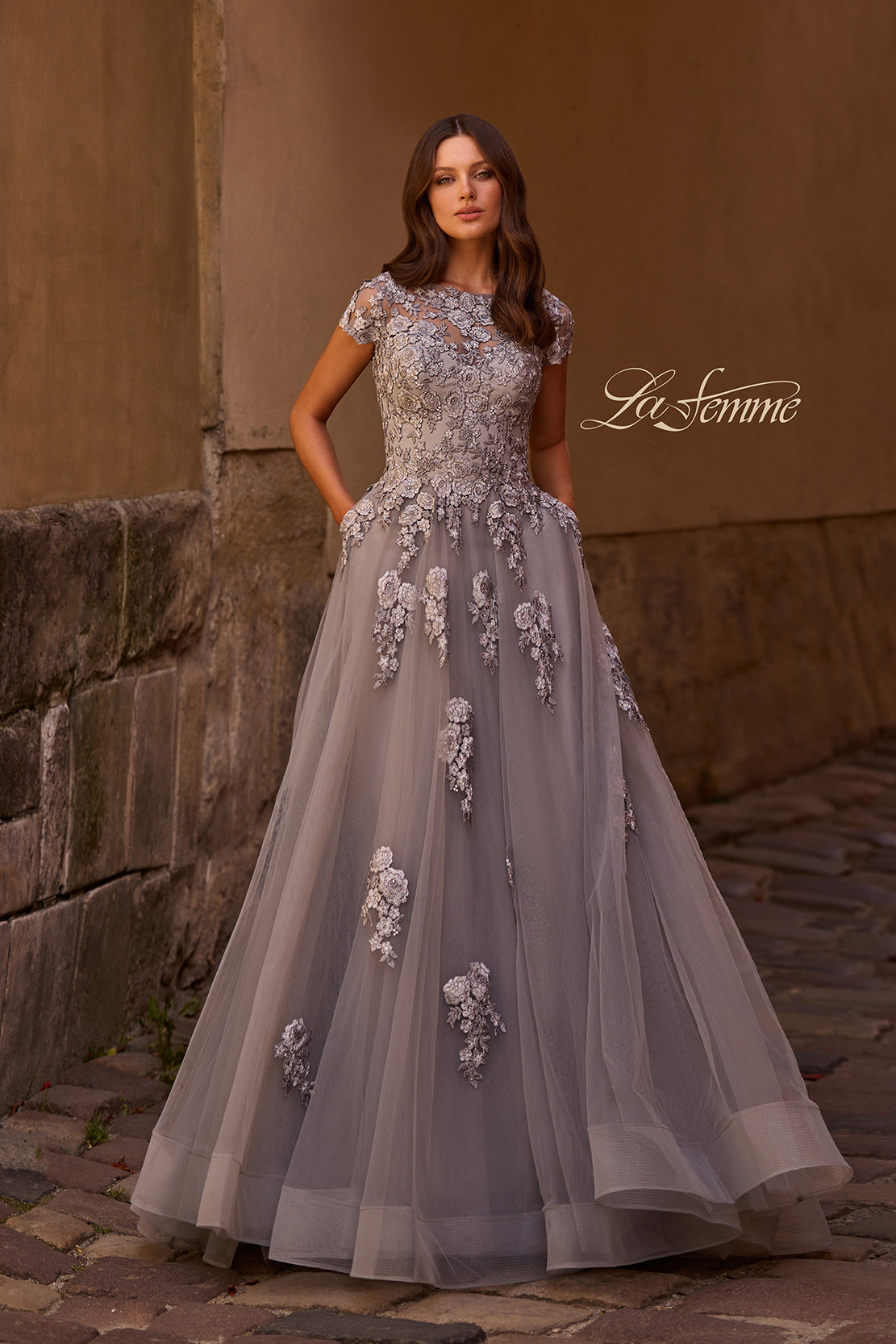 La Femme 26907 in Silver, front view, editorial photo