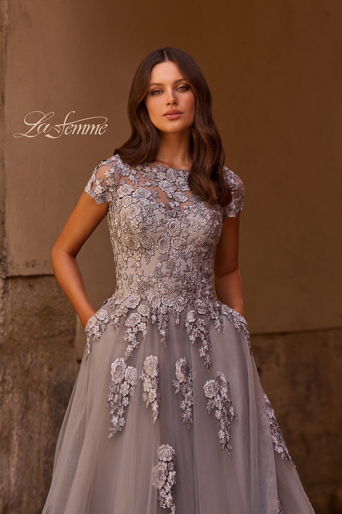 La Femme 26907 in Silver, front view, editorial photo
