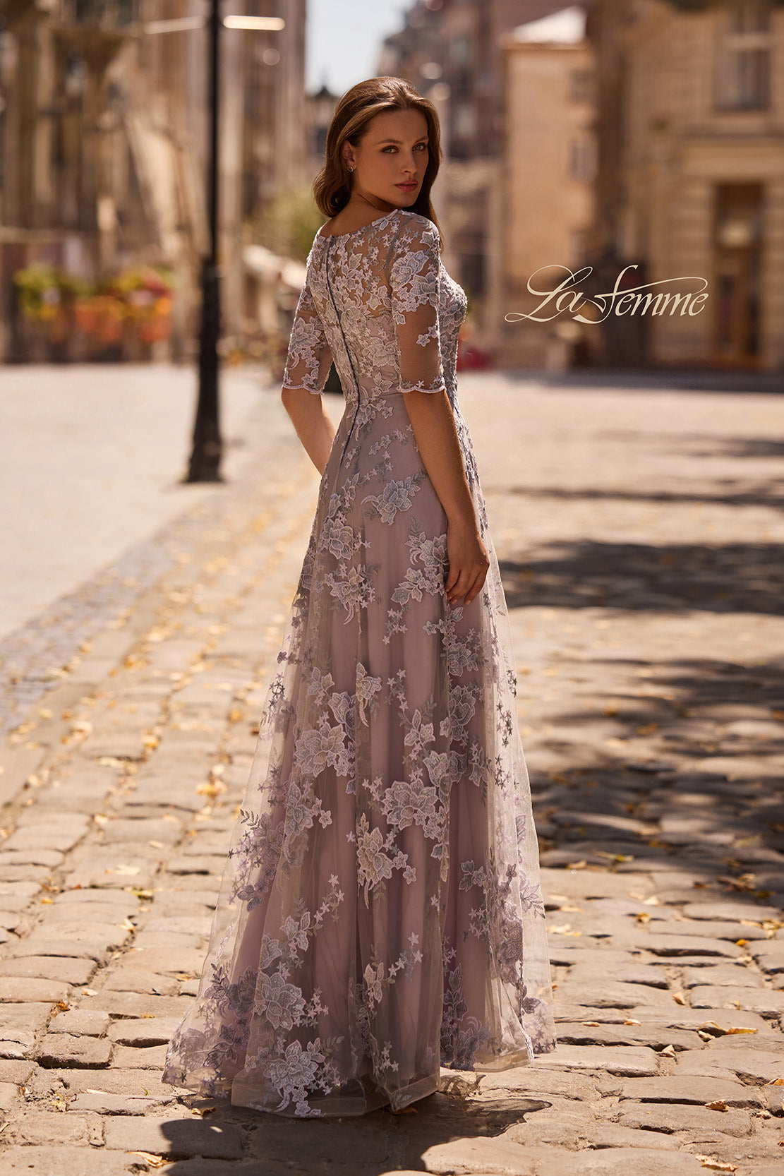 La Femme 27854 in LavenderGray, back view, editorial photo