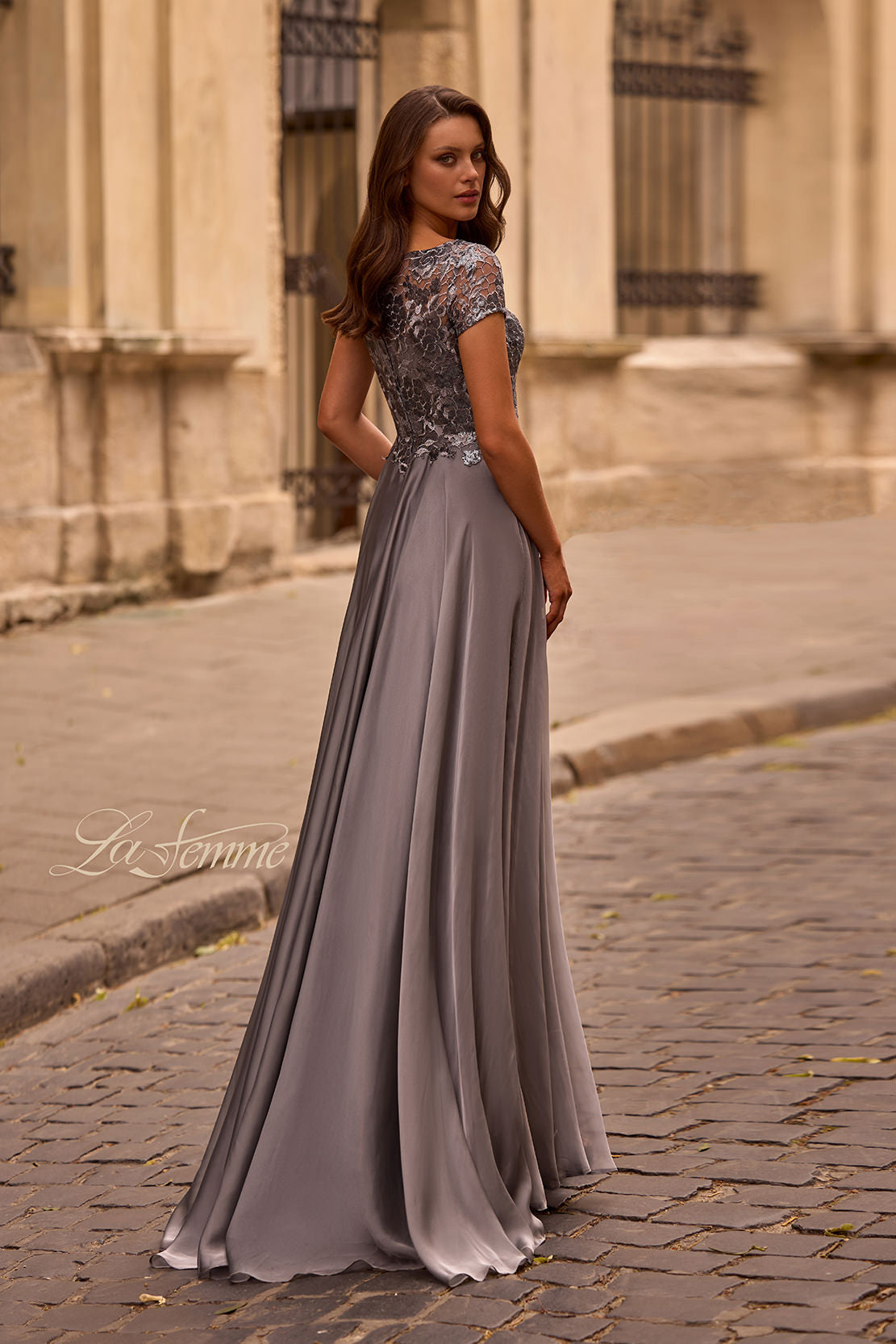 La Femme 27924 in Platinum, back view, editorial photo