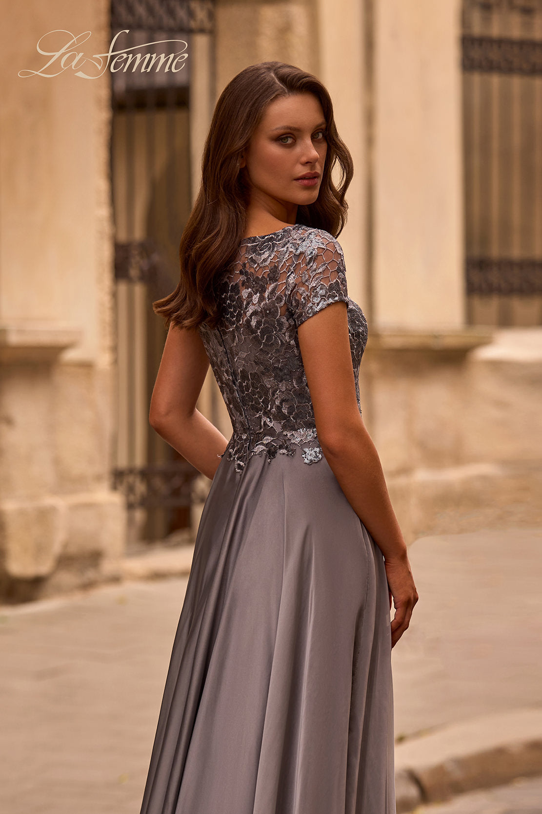 La Femme 27924 in Platinum, back view, editorial photo