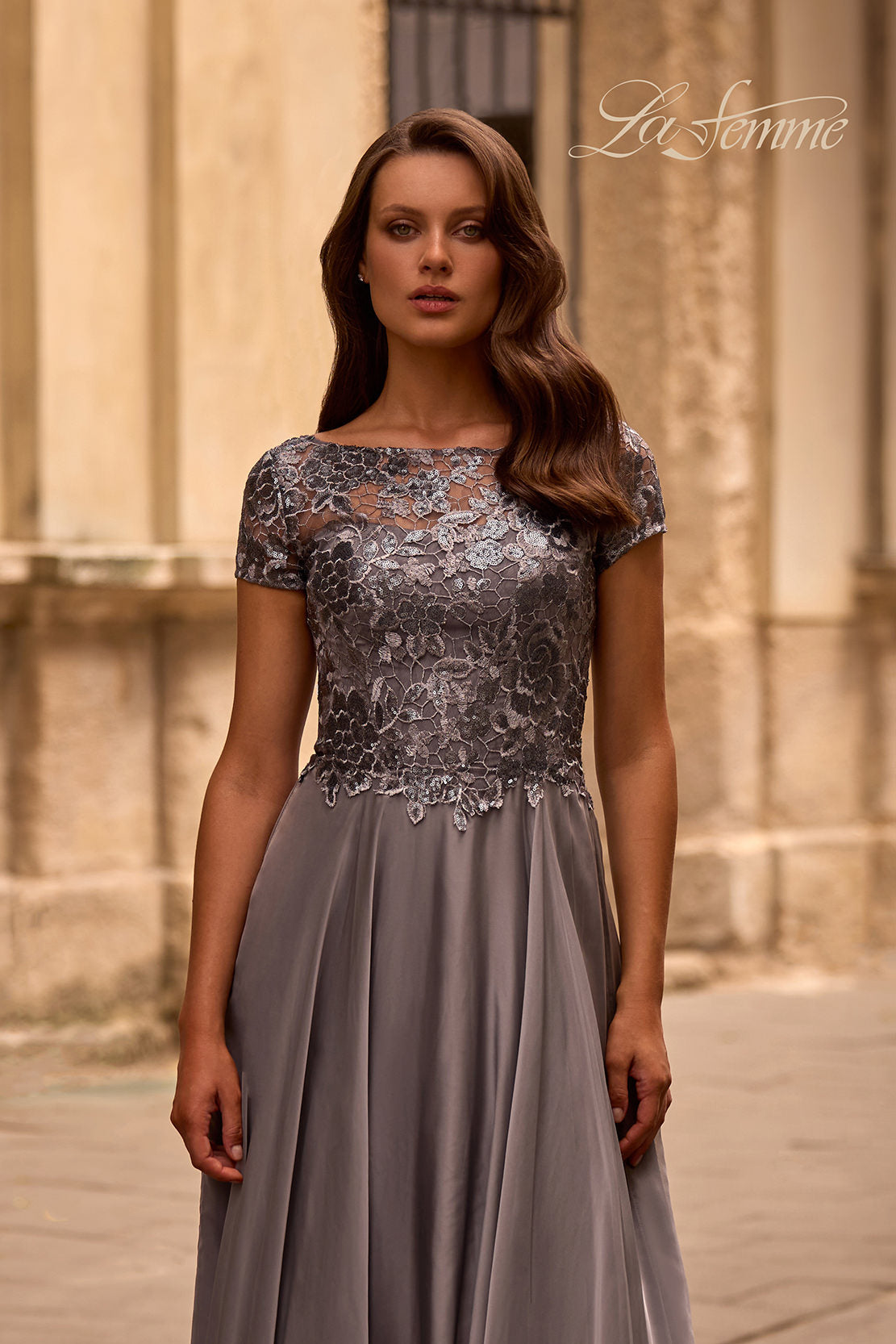 La Femme 27924 in Platinum, front view, editorial photo
