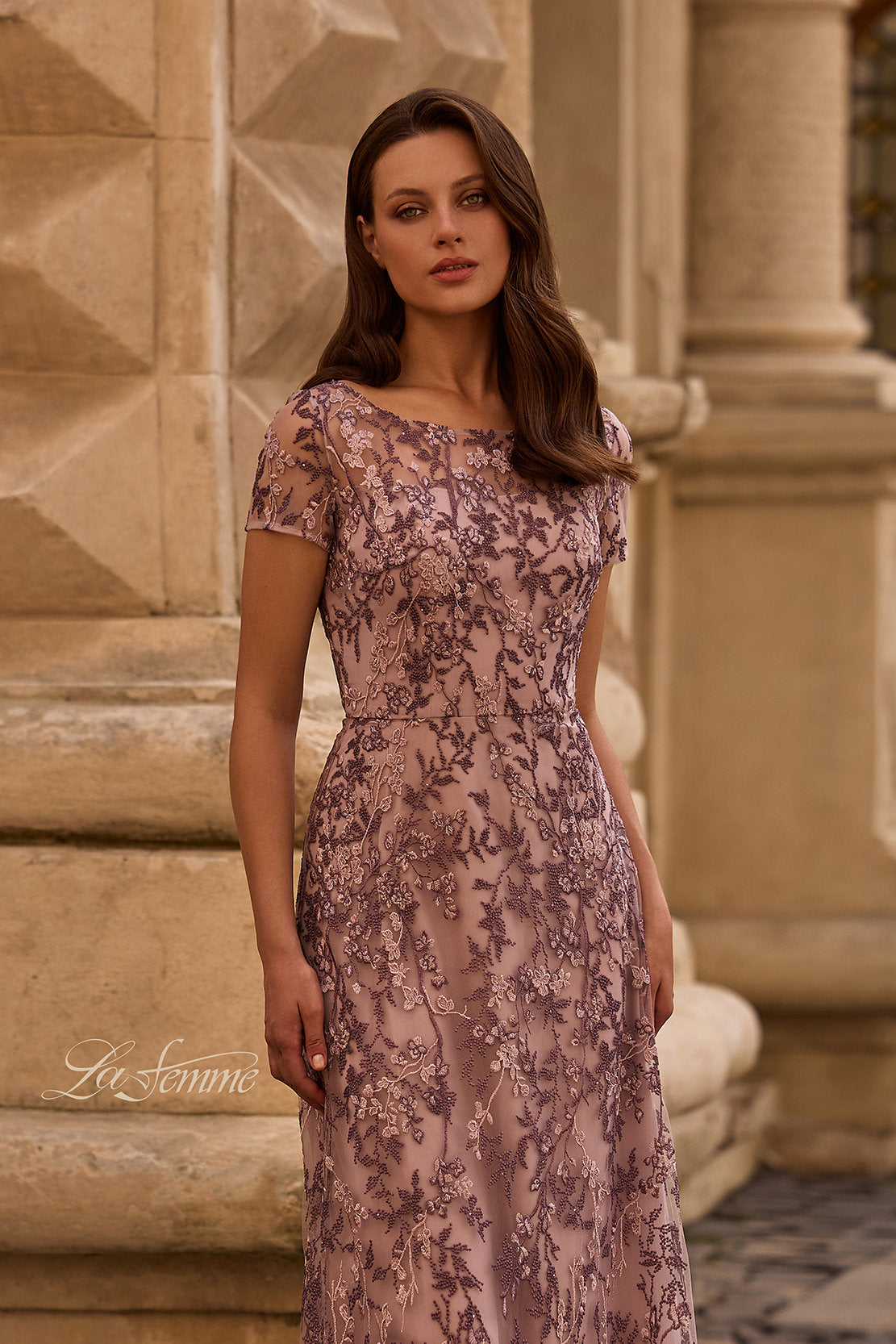 La Femme 27956 in DustyLilac, front view, editorial photo