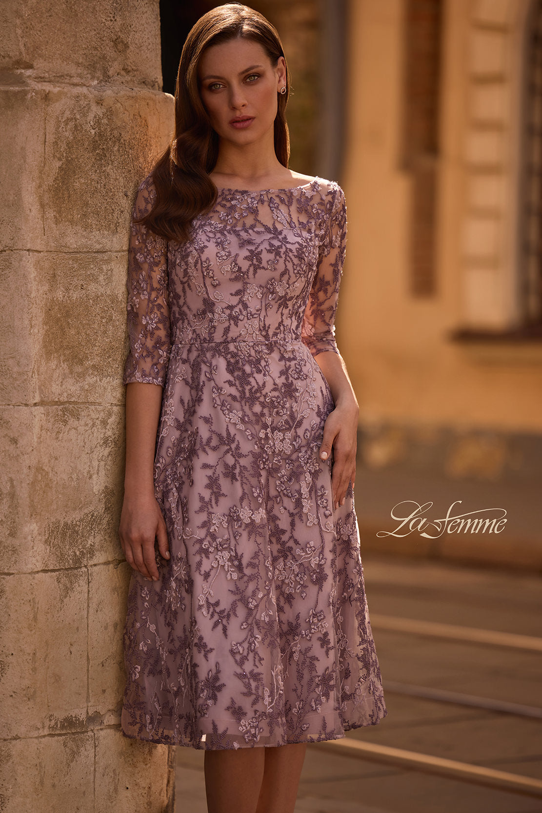 La Femme 27971 in DustyLilac, front view, editorial photo