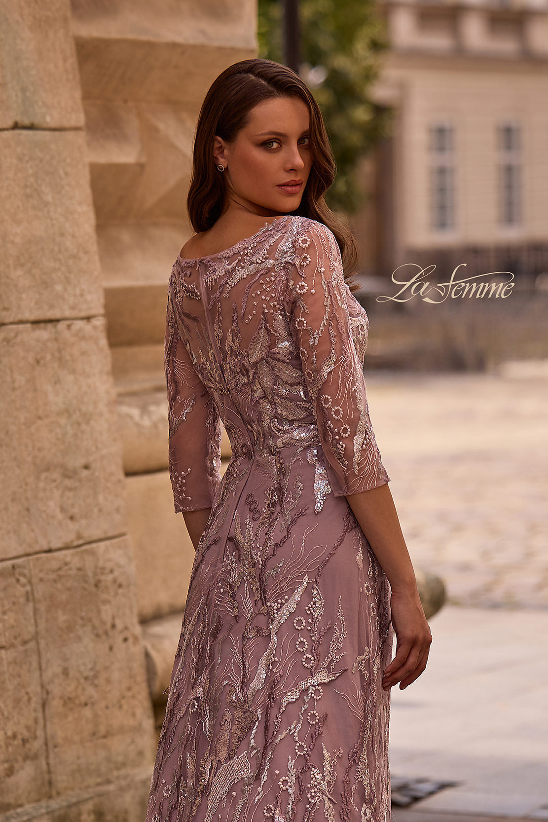 La Femme 29233 in Mauve, back view, editorial photo