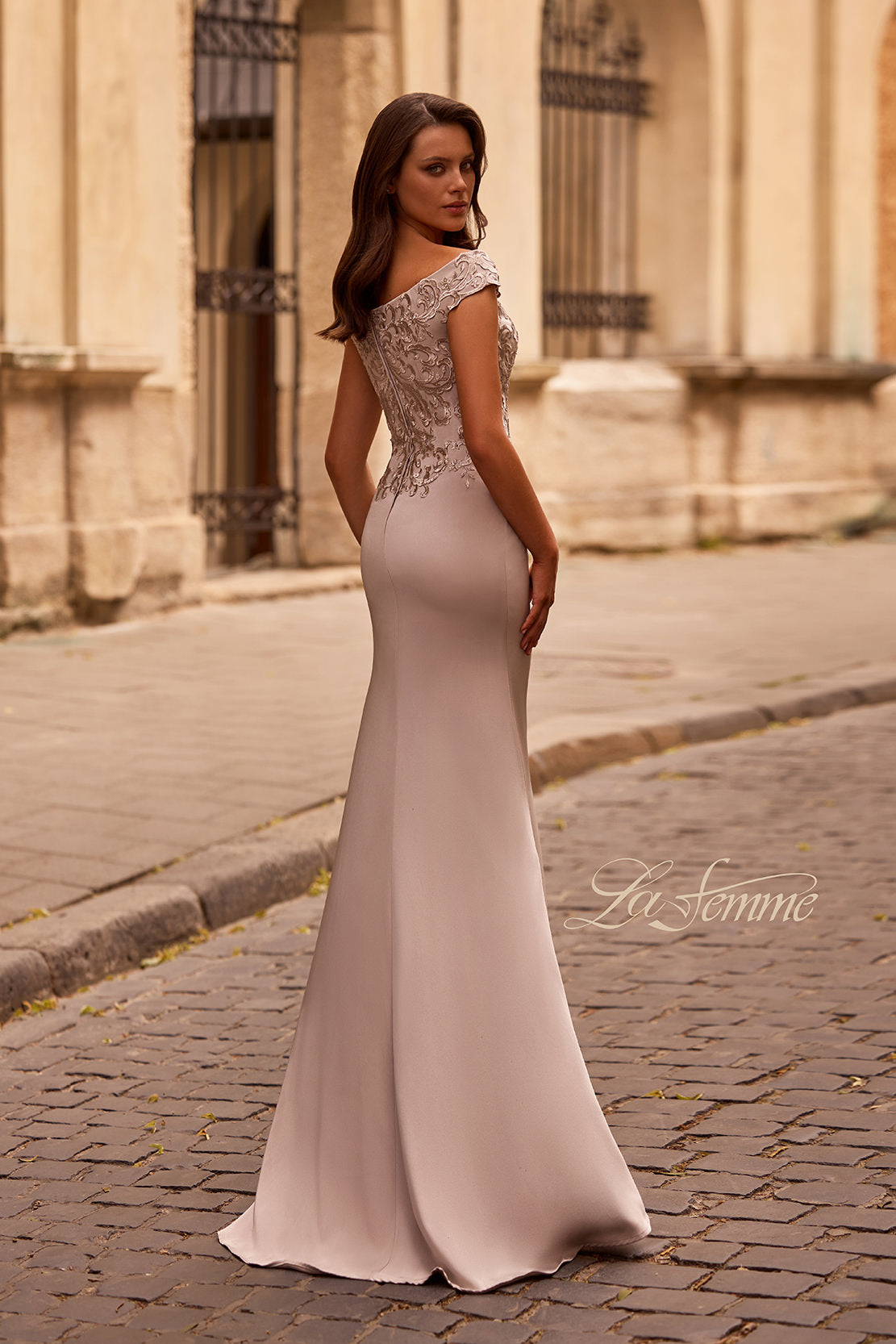 La Femme 29331 in LightTaupe, back view, editorial photo