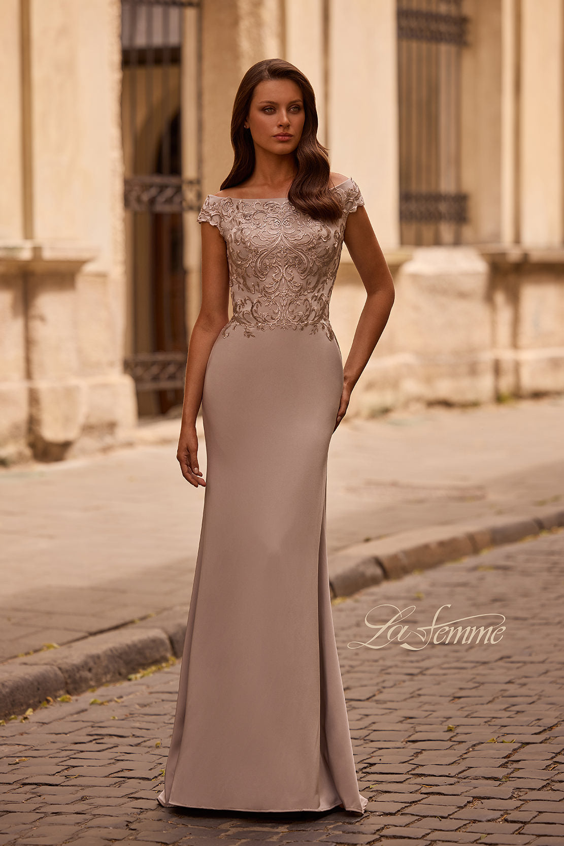 La Femme 29331 in LightTaupe, front view, editorial photo
