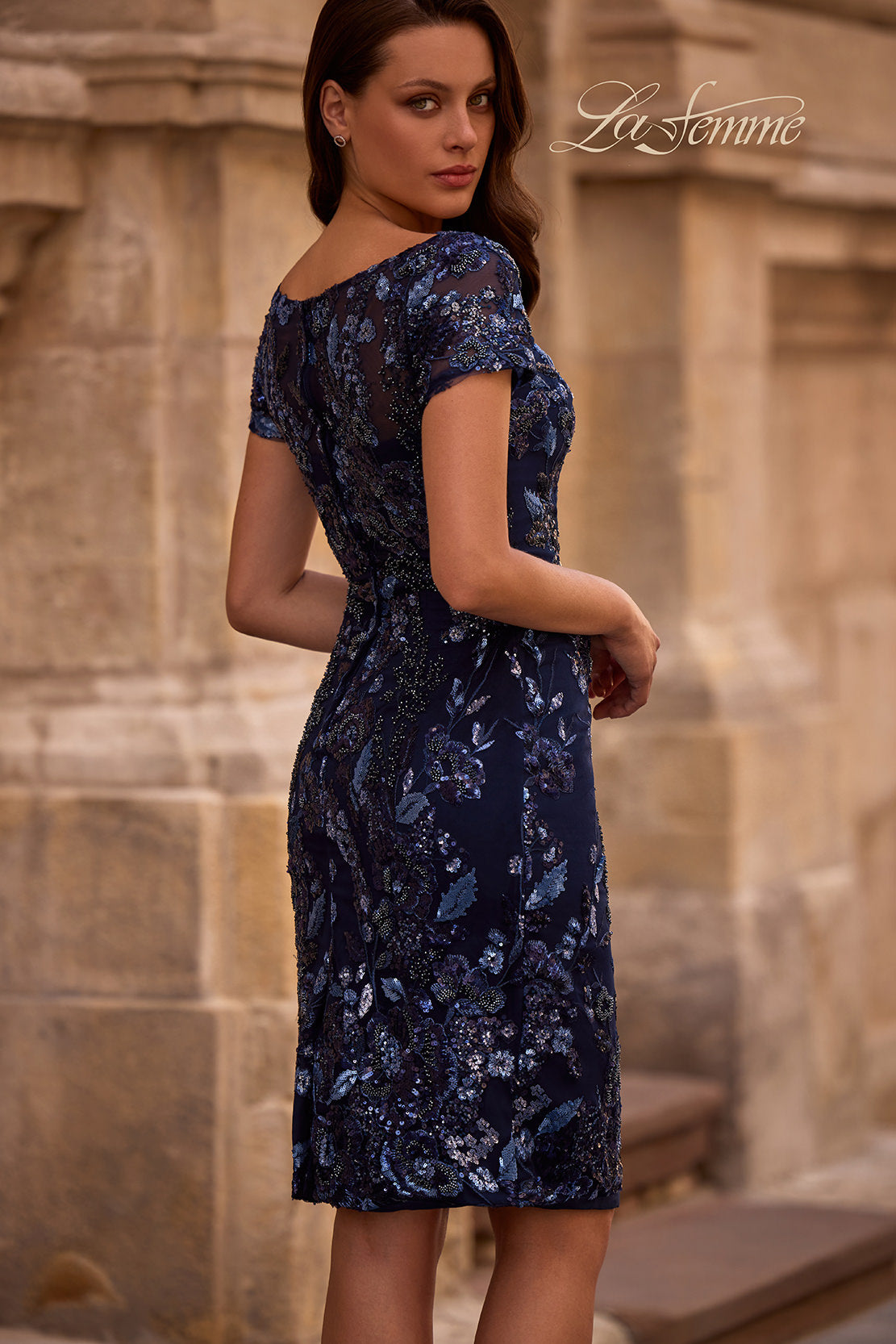 La Femme 29959 in Navy, back view, editorial photo
