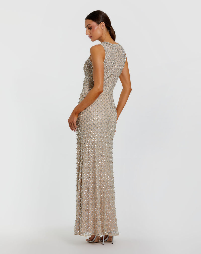 Mac Duggal 10129-silvernude-bk