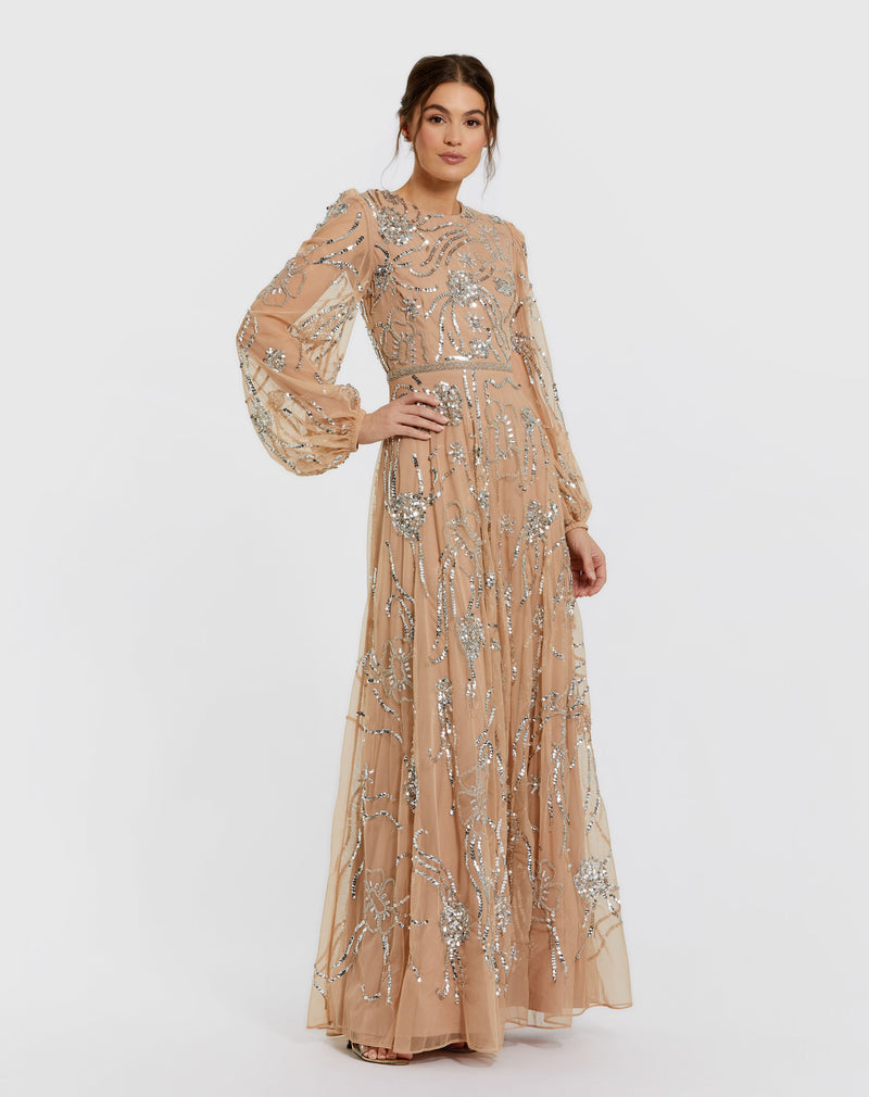 Mac Duggal 94072-nudesilver-ab