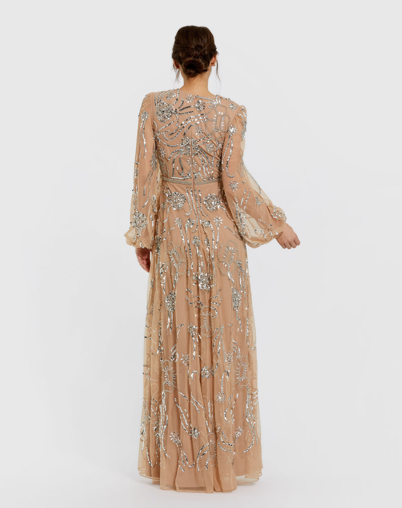 Mac Duggal 94072-nudesilver-bk