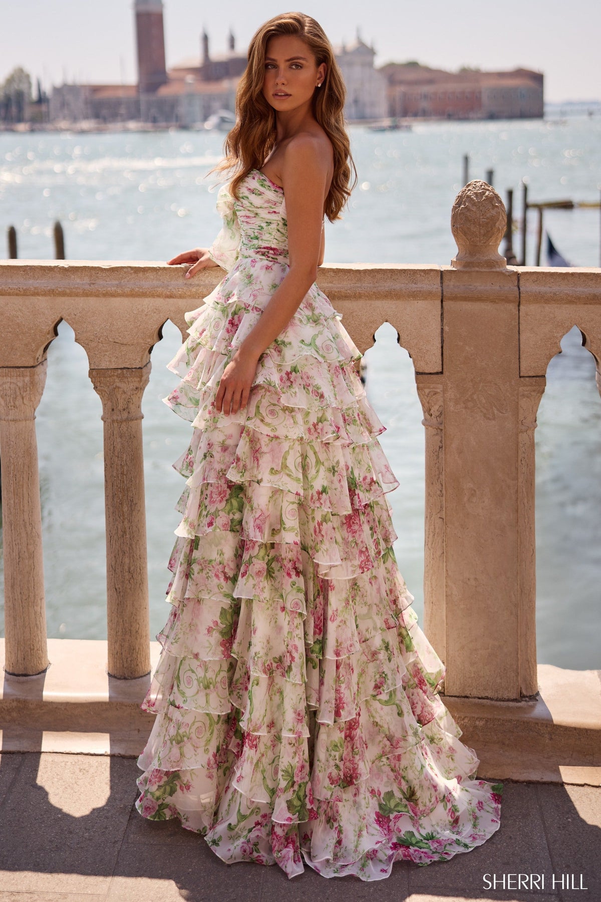 Sherri Hill 57614-ivorygreenpinkprint-dress-2
