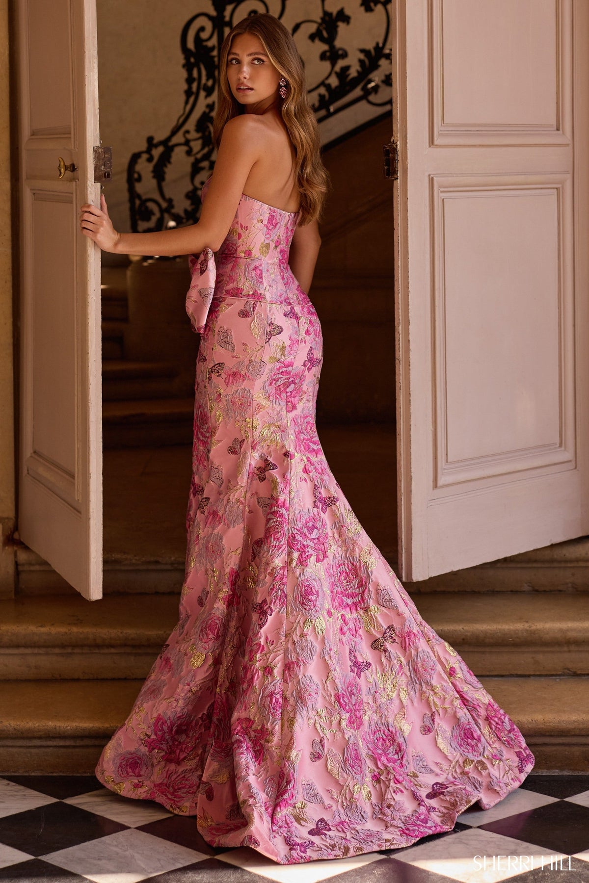 Sherri Hill 57762-rosegoldprint-dress-2