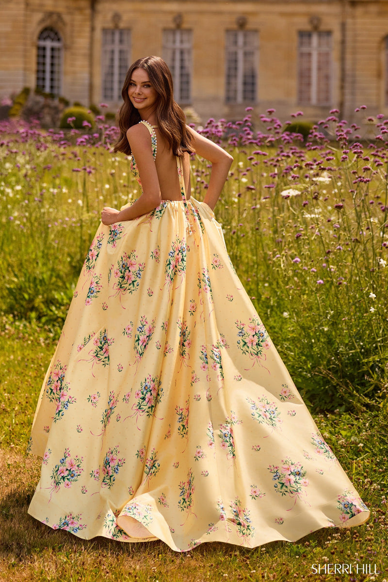 Sherri Hill 57783-lightyellowprint-dress-3